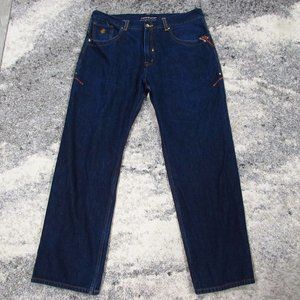 Vintage Rocawear Jeans Men's 40x32 Leather Patchwork Blue Cotton Streetwear Rap